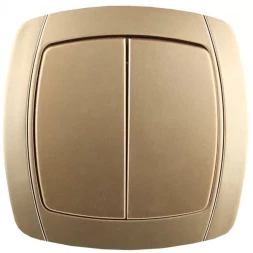 Выключатель СВЕТОЗАР "АКЦЕНТ" двухклавишный в сборе, цвет золотой металлик, 10А/~250В SV-54234-GM