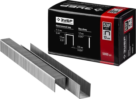 Скобы тип 53F, 13 мм, особотвердые, ЗУБР &quot;ПРОФЕССИОНАЛ&quot; 31950-13, 5000 шт 31950-13 купить в Тюмени