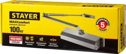 Доводчик дверной STAYER, для дверей массой до 100 кг, цвет коричневый 37917-100 купить в Тюмени