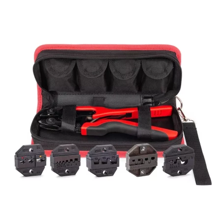 Пресс-клещи КВТ СТВ+5 с 5 матрицами МПК для опрессовки разъемов, втулочных, изолированных и неизолированных наконечников (набор) (89227) купить в Тюмени