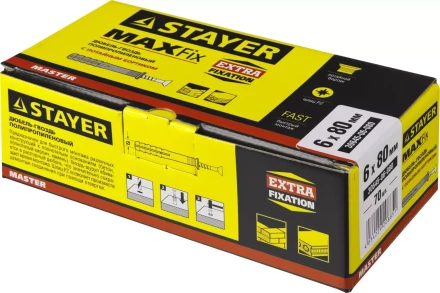 Дюбель-гвоздь полипропиленовый, потайный бортик, 6 x 80 мм, 70 шт, STAYER Master 30645-06-080 30645-06-080 купить в Тюмени