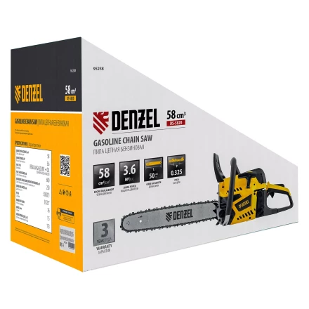 Пила цепная бензиновая Denzel DS-5820, шина 50 см, 58 см3, 3.6 л.с, шаг 0,325, паз 1,5 мм, 76 звеньев 95238 купить в Тюмени