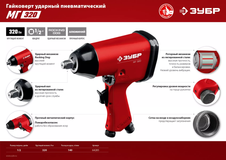 Ударный пневмогайковерт МГ-320 64285 серия МАСТЕР купить в Тюмени