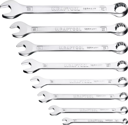 Наборы ключей комбинированных KRAFTOOL, Cr-V, DIN 3110, на пластиковой подвеске 27079-H8C купить в Тюмени