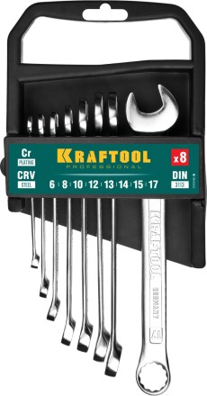 Наборы ключей комбинированных KRAFTOOL, Cr-V, DIN 3110, на пластиковой подвеске 27079-H8C купить в Тюмени