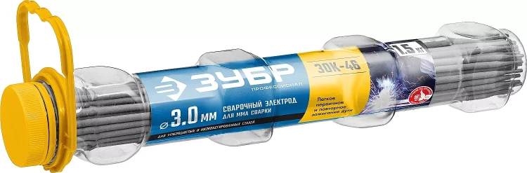 ЗУБР Д 3.0 х 350 мм, 1.5 кг в ПВХ тубе, ЗОК-46 рутил-целлюлозный, электрод сварочный, Профессионал (40031-3.0) купить в Тюмени