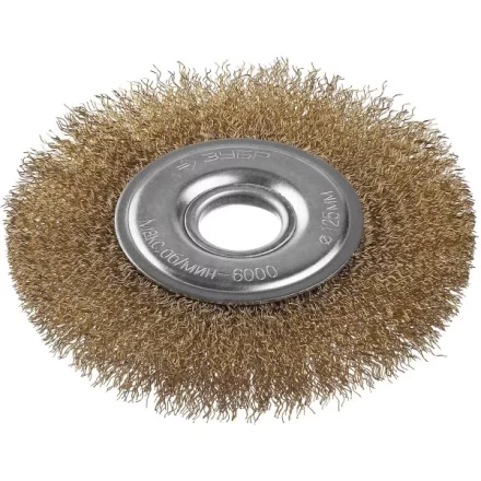 ЗУБР &quot;ПРОФЕССИОНАЛ&quot;. Щетка дисковая для УШМ, витая стальная латунированная проволока 0,3мм, 125х22мм 35187-125_z01 купить в Тюмени