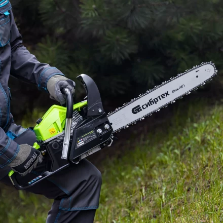 Пила цепная бензиновая Сибртех БП-5245 95209, 52 см3, шина 45 см, шаг 0.325, паз 1,5 мм, 72 звена купить в Тюмени