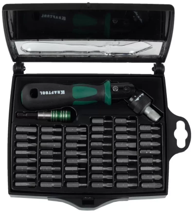 Отвертка KRAFTOOL &quot;EXPERT&quot;, реверсивно-рычажная, с битами и головками, 52шт 25555-H52 купить в Тюмени