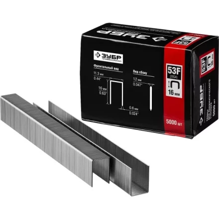 Скобы тип 53F, 16 мм, особотвердые, ЗУБР &quot;ПРОФЕССИОНАЛ&quot; 31950-16, 5000 шт 31950-16 купить в Тюмени