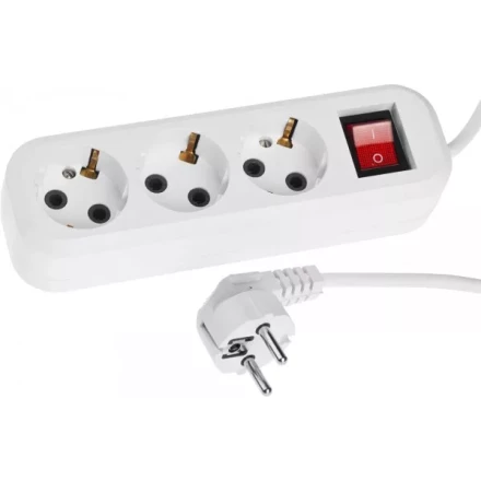 Удлинитель СИБИН электрический, ПВС сечение 0,75кв мм, 3 гнезда, макс мощн 2200Вт, 5м, заземление, выключатель 55036-5 купить в Тюмени