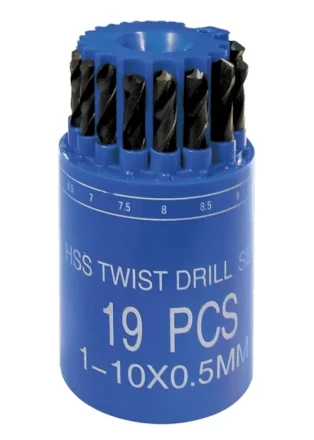 Набор сверл по металлу 1-10 мм (через 0,5 мм) HSS 19 шт в стакане цилиндрический хвостовик SPARTA 723505 купить в Тюмени