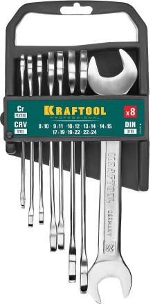 Наборы ключей гаечных рожковых KRAFTOOL, Cr-V, DIN 3110, на пластиковой подвеске 27033-H8C купить в Тюмени