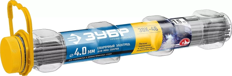 ЗУБР Д 4.0 х 350 мм, 1.5 кг в ПВХ тубе, ЗОК-46 рутил-целлюлозный, электрод сварочный, Профессионал (40031-4.0) купить в Тюмени