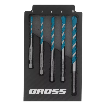 Набор сверл универсальных Gross 706017, Multipurpose PRO, 6-гр. хвостовик, 4-10мм, 5шт купить в Тюмени
