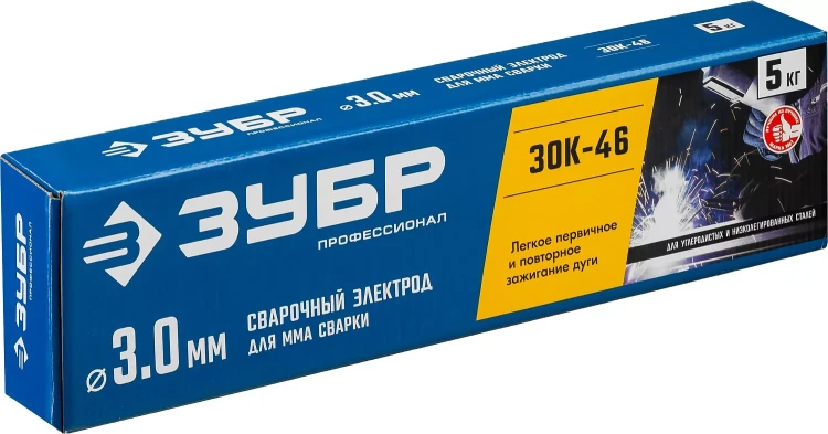 ЗУБР Д 3.0 х 350 мм, 5 кг в коробке, ЗОК-46 рутил-целлюлозный, электрод сварочный, Профессионал (40035-3.0) купить в Тюмени