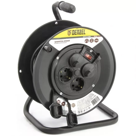 Удлинитель силовой на кабельной катушке 25м 4 розетки с крышкой IP44 16А серия УХз16 DENZEL 95907 купить в Тюмени