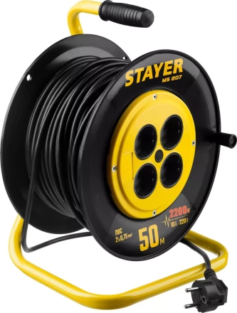 Удлинитель на катушке &quot;MS 207&quot;, 50 м, 2200 Вт, 4 гнезда, ПВС 2x0,75 мм2, STAYER 55073-50 купить в Тюмени