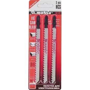 Полотна для электролобзика  по дереву, 3 шт., 75 х 2,5мм, HCS, EU- хвостовик  MATRIX 78141 купить в Тюмени