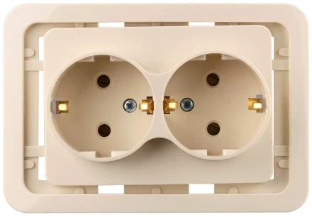 Розетка СВЕТОЗАР &quot;ГАММА&quot; двойная, с заземлением, цвет бежевый, 16А/~250В SV-54107-B купить в Тюмени