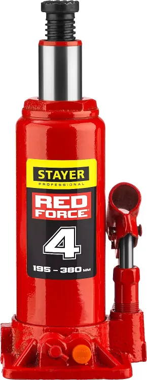 Домкрат гидравлический бутылочный "RED FORCE", 4т, 195-380 мм, в кейсе, STAYER 43160-4-K 43160-4-K_z01 купить в Тюмени