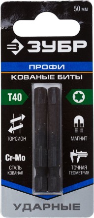 ЗУБР TX 40, 50 мм, 2 шт, ударные биты, Профессионал (26025-40-50-S2) купить в Тюмени