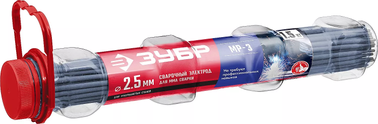 ЗУБР Д 2.5 х 350 мм, 1.5 кг в ПВХ тубе, МР-3 рутиловый, электрод сварочный (40011-2.5) купить в Тюмени