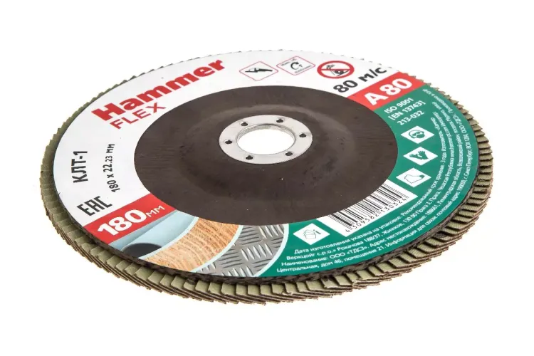 Круг Лепестковый Торцевой (КЛТ) HAMMER КЛТ 1 Ф180х22 Р80 213-032 купить в Тюмени