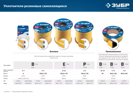 ЗУБР 150 м, P-профиль, размер 9 х 5.5 мм, коричневый, самоклеящийся резиновый уплотнитель, Профессионал (40932-150) купить в Тюмени