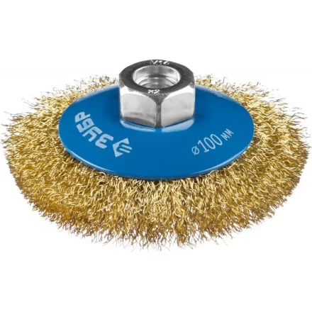 ЗУБР &quot;ПРОФЕССИОНАЛ&quot;. Щетка коническая для УШМ, витая латунированная стальная проволока 0,3мм, 100ммхМ14 35267-100_z02 купить в Тюмени