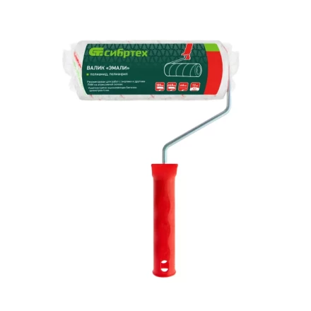 Валик &quot;Эмали&quot; , 180 мм, ворс 12 мм, D - 48 мм, D ручки - 6 мм, полиамид, полиакрил Сибртех 80196 купить в Тюмени