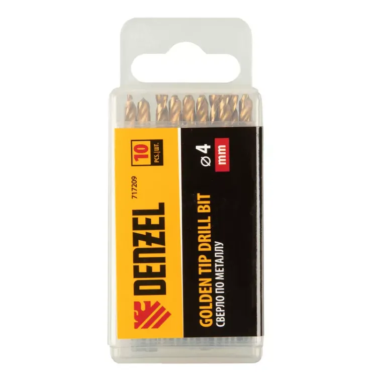 Сверло по металлу, 4 мм, HSS-Tin, Golden Tip, 10 шт. Denzel 717209 купить в Тюмени