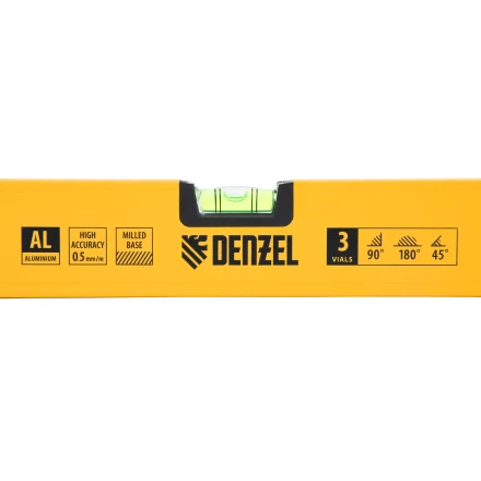 Уровень алюминиевый Denzel, магнит, фрезерованный, 3 глазка (1 зеркал.), 0,5 мм/м, 1000 мм, 33693 купить в Тюмени