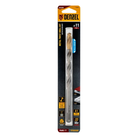 Сверло спиральное по металлу Denzel, 11 х 195 мм, Р6М5, Golden Tip, удлиненное 718264 купить в Тюмени