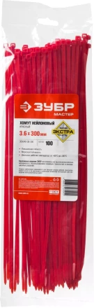 Хомуты нейлоновые ЗУБР &quot;МАСТЕР&quot; красные, 3,6 мм x 300 мм, 100 шт 309040-36-300 купить в Тюмени