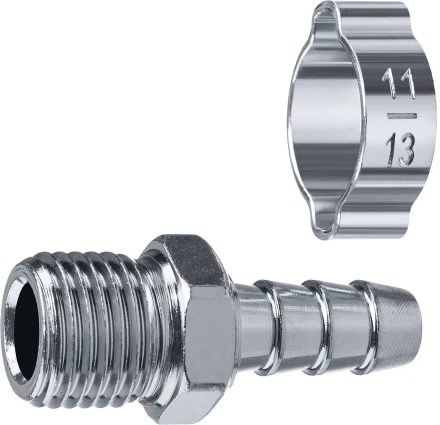 ЗУБР штуцер елочка, 8 мм - 1/4M, переходник с обжимным хомутом, Профессионал (64924-1/4-08) купить в Тюмени