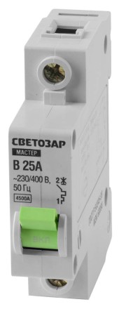 Выключатель СВЕТОЗАР автоматический, 1-полюсный, &quot;B&quot; (тип расцепления), 25 A, 230 / 400 В 49050-25-B купить в Тюмени