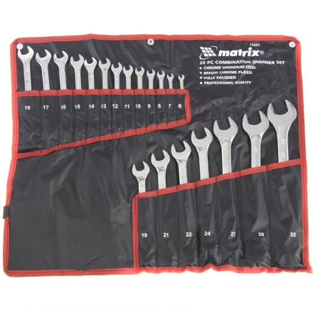 Набор ключей комбинированных 6-32 мм 20 штук CrV полированный хром MATRIX 15441 купить в Тюмени