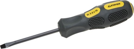 Отвертка STAYER &quot;PROFESSIONAL&quot; &quot;MAX-GRIP&quot; ударная, двухкомпонентная рукоятка, магнит наконечник, Cr-V, SL 5,5x75мм 25823-05-075 G купить в Тюмени