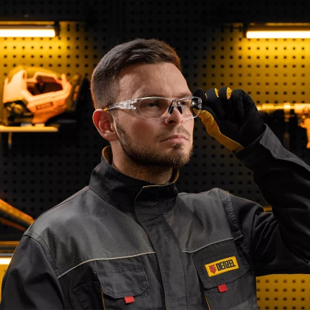 Очки защитные открытые Denzel 89198, поликарбонатные, прозрачная линза купить в Тюмени