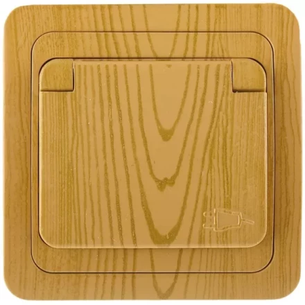 Розетка СВЕТОЗАР &quot;ГАММА&quot; с заземлением, одинарная с крышкой, цвет ольха, 16А/~250В SV-54110-A купить в Тюмени