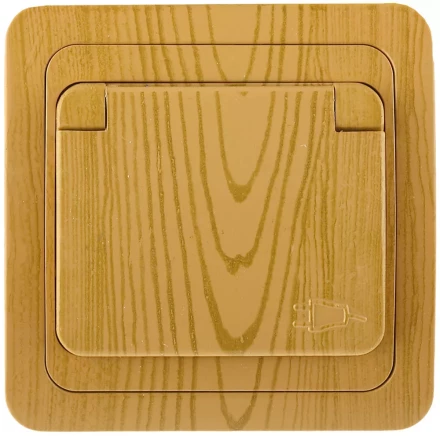 Розетка СВЕТОЗАР &quot;ГАММА&quot; с заземлением, одинарная с крышкой, цвет ольха, 16А/~250В SV-54110-A купить в Тюмени