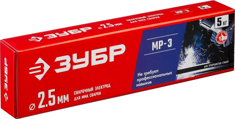ЗУБР Д 2.5 х 350 мм, 5 кг в коробке, МР-3 рутиловый, электрод сварочный (40015-2.5) купить в Тюмени