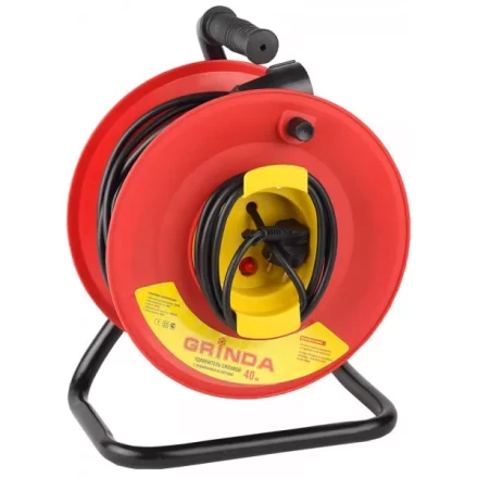 Удлинитель на катушке, 1 гнездо, евророзетка, 30м, заземление, защита от перегрузки, GRINDA 8-43665-30 купить в Тюмени