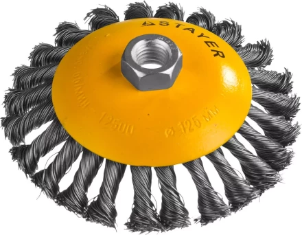 STAYER &quot;PROFESSIONAL&quot;. Щетка коническая для УШМ, жгутированная стальная проволока 0,5мм, 125ммхМ14 35135-125 купить в Тюмени