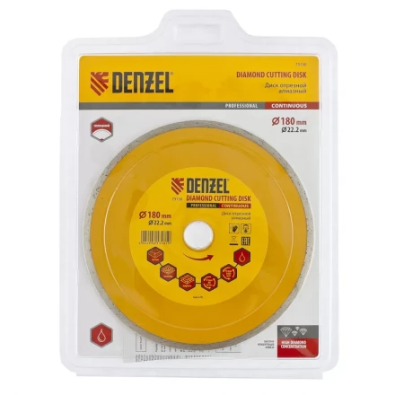 Диск алмазный отрезной сплошной 180 х 22,2 мм мокрая резка DENZEL артикул 73130 купить в Тюмени