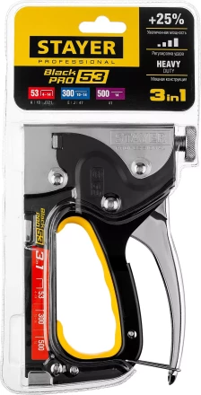 Степлер для скоб &quot;BlackPro 53&quot; 3-в-1: тип 53 (4-14 мм) / 300 (10-14 мм) / 500 (14 мм), STAYER Professional 31507 купить в Тюмени