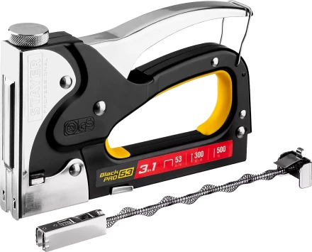 Степлер для скоб &quot;BlackPro 53&quot; 3-в-1: тип 53 (4-14 мм) / 300 (10-14 мм) / 500 (14 мм), STAYER Professional 31507 купить в Тюмени