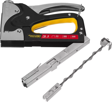 Степлер для скоб &quot;BlackPro 53&quot; 3-в-1: тип 53 (4-14 мм) / 300 (10-14 мм) / 500 (14 мм), STAYER Professional 31507 купить в Тюмени