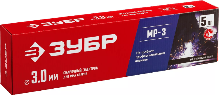 ЗУБР Д 3.0 х 350 мм, 5 кг в коробке, МР-3 рутиловый, электрод сварочный (40015-3.0) купить в Тюмени